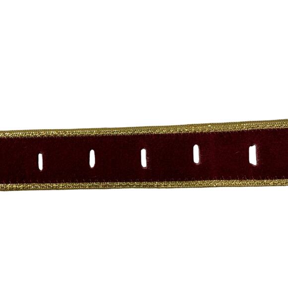 Vintage Burgundy Velvet Leather Belt Gold Trim 35" Made in USA - Picture 6 of 8